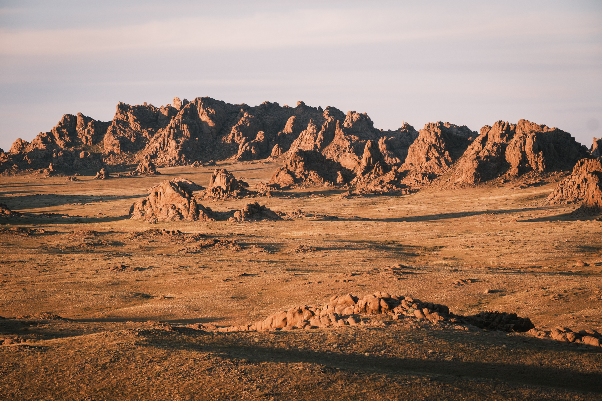 Mongolian landscape in golden light.