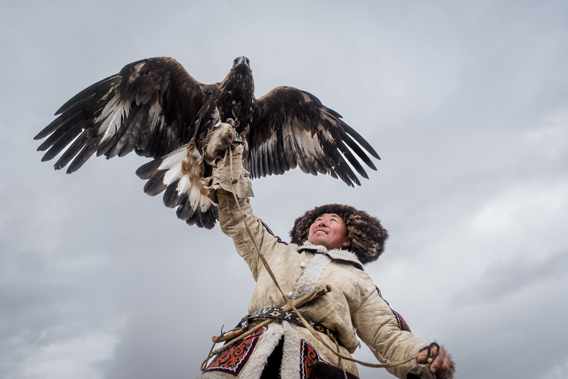 An enthusiastic eagle hunter during the annual festival.